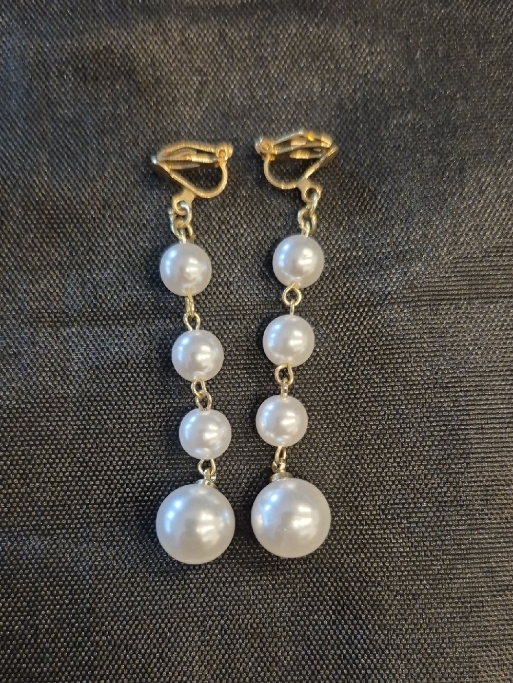 Gold-Tone Pearl Drop Clip-On Earrings - White Pearls